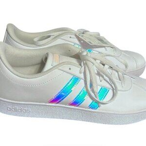 adidas VL Court 2.0 K Iridescent White Sneakers NWT
